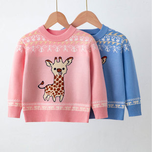 Factory direct 2023 autumn and winter New European and American girls baby bottoming sweater cartoon children's pullover sweater