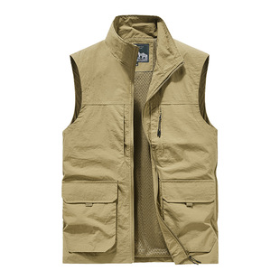 Multi-pocket vest outdoor quick-drying casual vest thin workwear photography fishing stand collar plus size waistcoat clothes