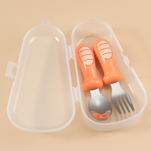 Amazon mother and baby PP tableware baby non-slip hand 316 stainless steel fork spoon children's short handle spoon set