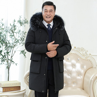 Winter down jacket thickened long fur collar hooded youth coat# 50% white duck down