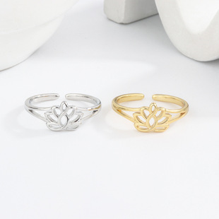 02244 Amazon Cross-border New Lotus Ring Hollow Flower Geometric ins Exquisite Elegant Simple Finger Ring