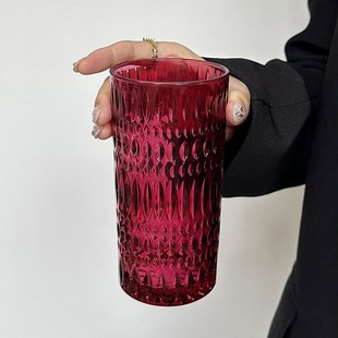 Rainfall Silent Rose Red Embossed Glass Nordic High-end Retro Household Water Cup Juice Cup Beer Whiskey Cup