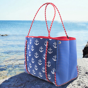 TEMU cross-border Women's shoulder bag printed blue large capacity yoga bag diving material portable beach bag