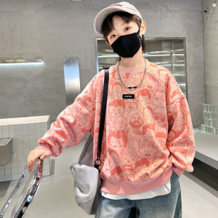 Cross-border delivery boys' spring sweater long sleeve 2024 New Korean style children's loose pullover printed top spring and autumn