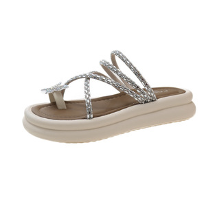 Rhinestone Butterfly Toe Sandals for Women Outer Wear 2025 Summer New Fashion Fairy Style Thick Bottom Two-Wear Sandals for Women