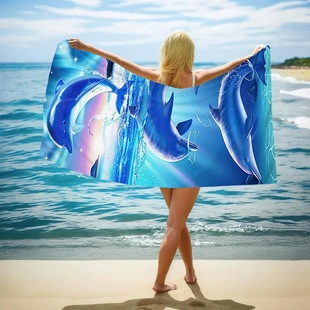 Foreign trade double-sided terry printing beach towel cross-border microfiber adult swimming bath towel wholesale quick-drying double-sided velvet