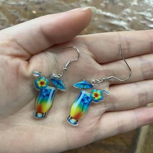 Cross-border Hot Sale Hawaiian Juice Cup Acrylic Earrings Creative Design Fashion Party Earrings