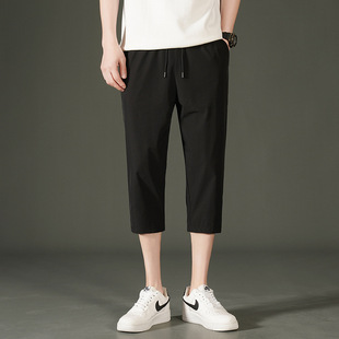 Ice Silk Capri Pants Men's 2024 Summer Thin Loose Casual Pants Trendy Brand Breathable Sports Pants Shorts for Men