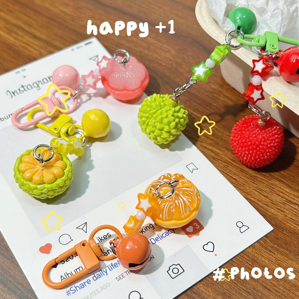 Three-dimensional fresh fruit mobile phone chain bell food play student bag pendant orange durian jackfruit bayberry ornaments