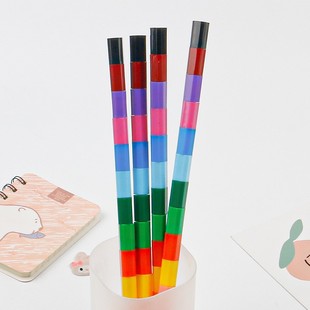 Single building block stitching crayon 12 color multi-section crayon children's painting graffiti crayon color filling plastic crayon