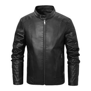 Factory direct men's autumn and winter leather slim collar street motorcycle PU leather jacket fleece-lined warm men's jacket