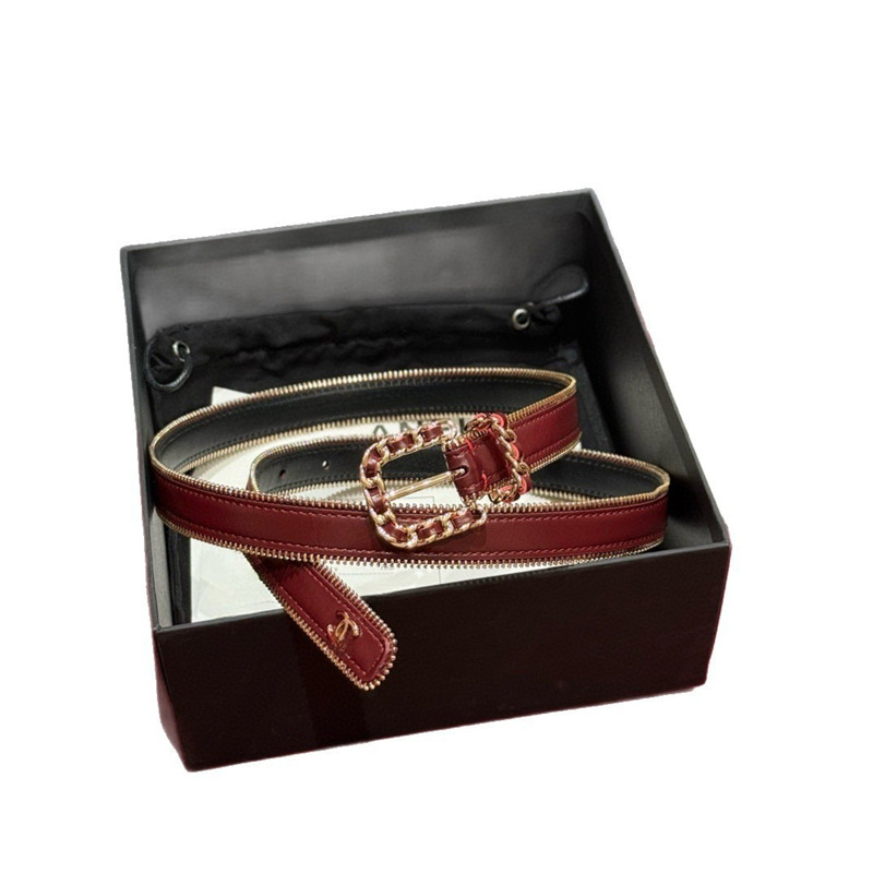 New -Style C Buckle Zipper Shiny Genuine Leather Belt Versatile for Dresses, Shirts, and Pants, 2cm Wide
