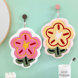Coral fleece towel cute flower hanging kitchen hand-washing absorbent thick cloth lint-free towel multi-use