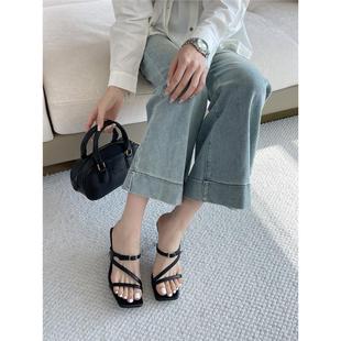 French Style silver Evening High Heels Slippers Women's Shoes Outer Wear 2025 New Summer Thin Heel Sandals