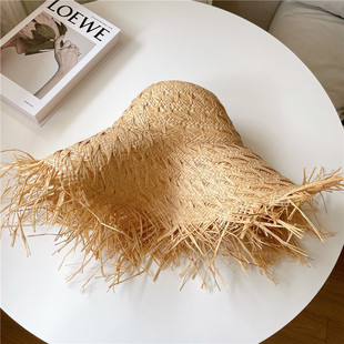 Summer ins Travel Vacation Style Lafite Straw Hat Women's Hand-Woven Roughed Crochet Sunscreen Hat