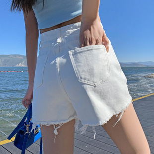 Denim Shorts Women's Internet Popular Ripped Ins Summer Thin High Waist Slimming Loose Straight A- Shown Wide Leg Hot Pants