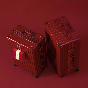 Wedding Luggage Case Dowry Box Red Leather Case Bride Trolley Case Women's Wedding Password Dowry Box