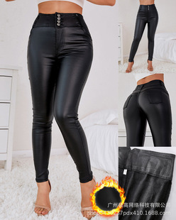 2025wish AliExpress eBay New European and American Women's Four-button matty leather pants for women