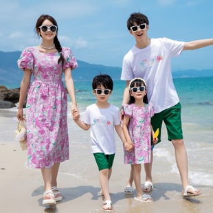 2024 New Parent-child Dress Summer Dress Family of Three or Four Family Dress Seaside Vacation Suit