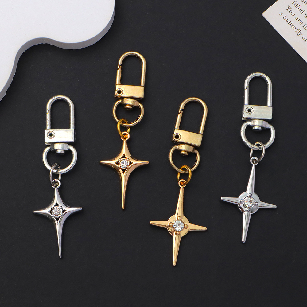 Y2K Metal Cross Star Pendant Keychain Punk Style Simple Earphone Case Mobile Phone Bag Pendant Accessories
