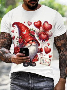 European and American Summer New Valentine's Day Love Pattern Round Neck Short Sleeve Top 2025 Cross-border Casual T-shirt Men's Wear