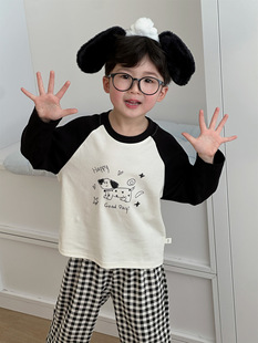 2025 Spring and Autumn Korean Style Children's Raglan Sleeve Home Wear suit Parent-Child Loose Pajamas Pants for Boys and Girls