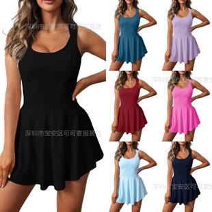Cross-border Europe and America Amazon New Yoga Sports Quick Dry Tennis Skirt Beautiful Back One-piece Anti-walking Fitness Pant Skirt for Women