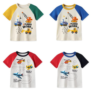 Boys' engineering car series Children's short-sleeved summer cotton T-shirt export daily order children's bottoming shirt qianxiu tail order