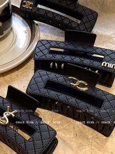 Chanel в стиле Южная Корея черная Геометрическая кожаная заколка женская заколка для головы чистый красный 2024 новые элегантные аксессуары для волос