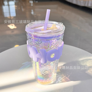 Стеклянная летняя чашка для льда в Корейском стиле ins Creative Net Red Cup девушка сердце соломинка с крышкой чашка для питья
