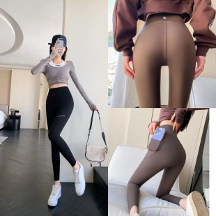 Pocket Yoga Barbie Pants Women's Spring and Summer Outdoor Shaping Slimming Outer Wear High Waist Belly-Tinting Shark Skin Leggings