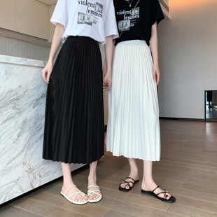 Black Pleated Skirt Women's Skirt Mid-length High Waist A- line Skirt Spring and Summer 2023 New Arrival Hip Covering Staggy Waist Skirt