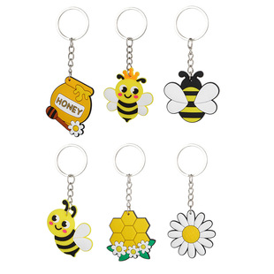 Cross-border bee keychain cute cartoon sunflower bee children PVC key ring car accessories gift