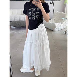 [Original Fabric] Gentle Style Wood-ear Edge Skirt Women's Spring and Summer New High Waist Large Swing Skirt A- shaped Long Skirt