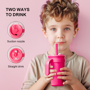Opening season color 14oz straw car cup children's student thermos cup stainless steel cup handle car cup
