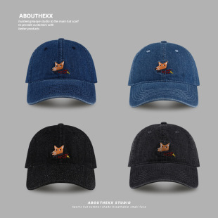 Hat Women's Cartoon Embroidered Denim Baseball Cap Korean Style All-match Student Couple's Cap Outdoor Sun Hat Men's Fashionable