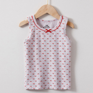 Girls' Summer Thin Breathable Cartoon I-shaped Vest Cute Floral Cotton Base Sling Shirt