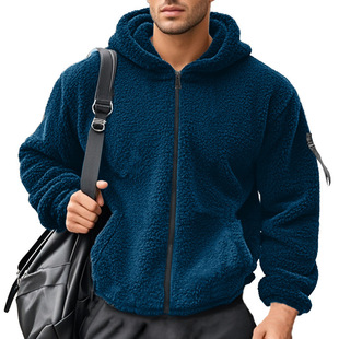 2024 Cross-border American Men's Double-sided Arctic Fleece Loose Hooded Zipper High Street Trendy Sweatshirt Jacket Men's Jacket