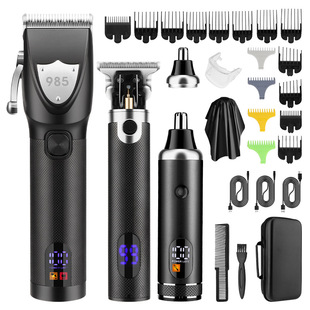 Amazon new 3 sets men's hair clipper suit high-power electric hair clipper oil head nose hair pusher