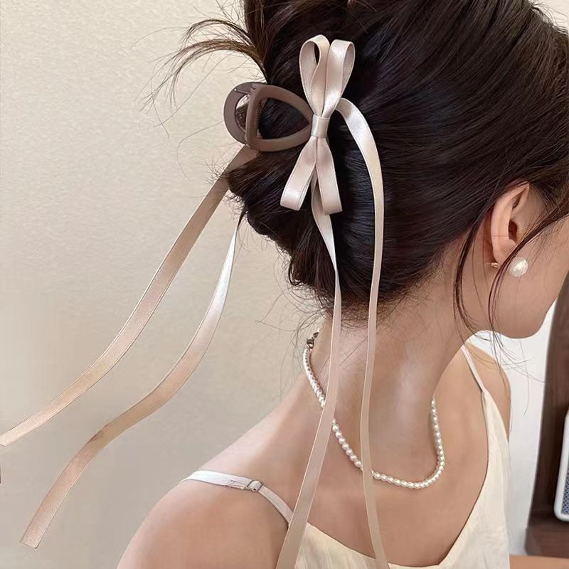 Ballet-Style Black Bow Ribbon Hair Clip, Pure and Sweet Girl Shark Clip Hair Accessory with Bow