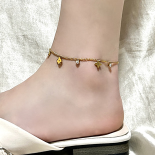 New design sense four-leaf clover titanium steel anklet women's non-fading 18k gold simple niche light luxury high-end foot chain