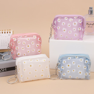 Chinese style cute Daisy coin purse girl heart transparent coin bag waterproof portable mini wash bag cosmetic bag