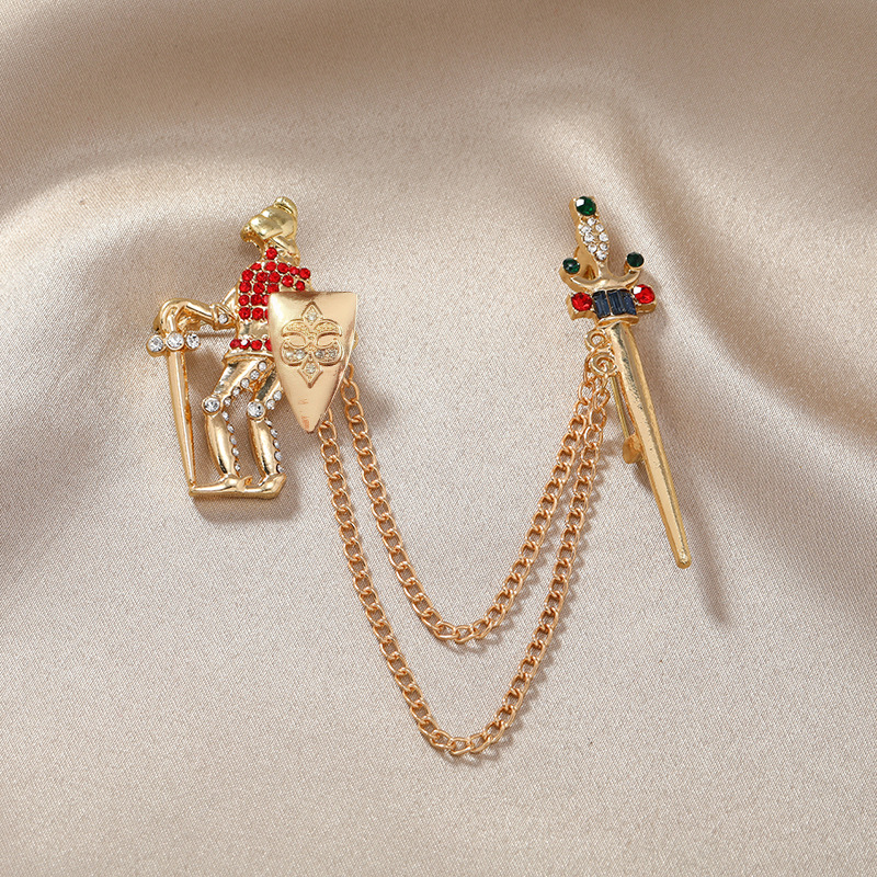 New style hair accessories vintage chain brooch fashion niche soldier shield small suit pin accessories tassel sword