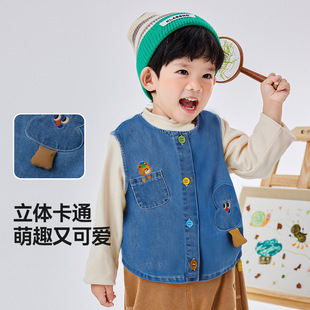 [Little Bear Paradise] Dudu's Children's Denim Vest Spring New Boys' Vest Spring Outfit Girls' Sleeveless Jacket Children's Clothing