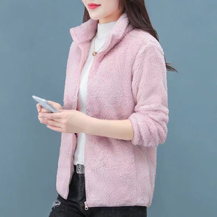 Women's Fashionable Coat Ins Winter fleece-lined Thickened Double-sided Fleece Vertical Collar Warm Sweater Women's Cardigan Zipper Fleece