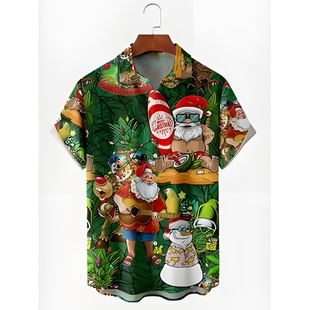 2023 New Christmas Elements 3D Digital Printing plus size Men's Shirts Cross-border Trade Casual Shirts