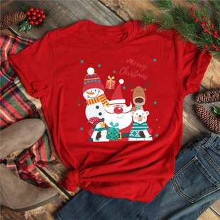 Merry Christmas Wholesale Christmas Santa Bear Truck Print Lady Red T-Shirt Short Sleeve