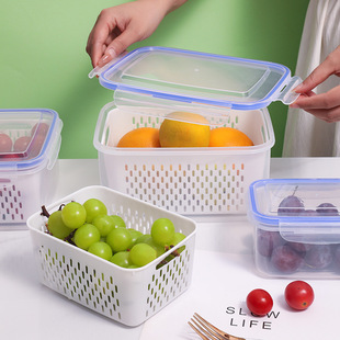 Food Grade Explosive Storage Box Household Double-layer Refrigerator Preservation Box Kitchen Vegetable and Fruit Drain Storage Box