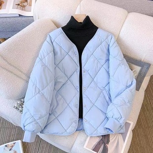 Autumn and winter 2024 new down cotton-padded jacket women's short Hong Kong-style diamond-shaped plume light cotton-padded coat loose cotton-padded jacket