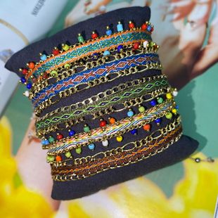 Nepali Vintage Ethnic Handmade Woven Ribbon Bracelet Color Handmade Bead Chain Posimi European and American Bracelet